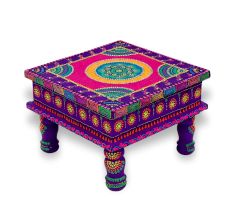 Handicraft Wooden Chourang Pooja Chowki in Purple and Pink